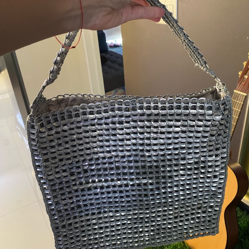 Silver Woven Tote Bag